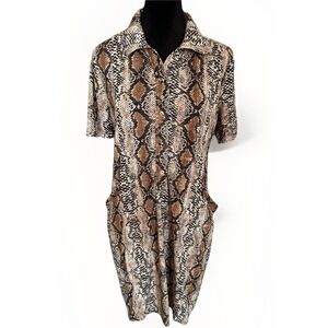 Andree by Unit Women's Cheetah Print Dress Size S Short Sleeve, Pockets, Stretch